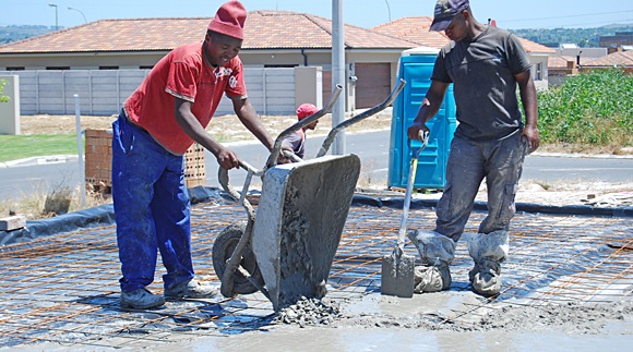 Concrete mixer workers