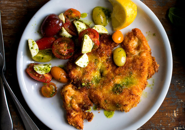 Chicken Milanese with beans