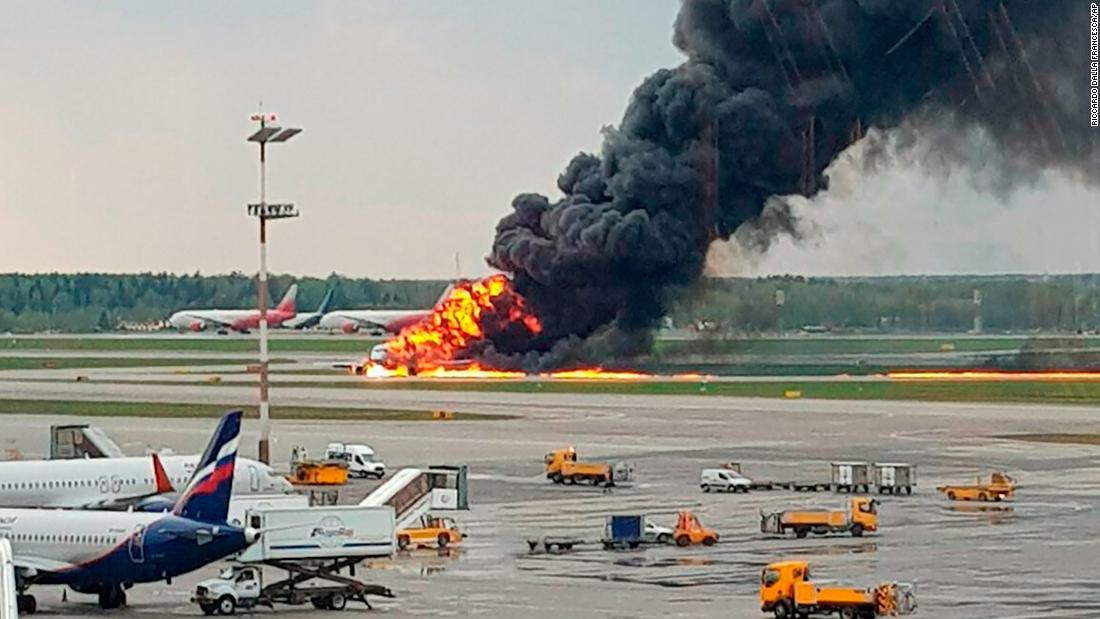Russian plane catches fire