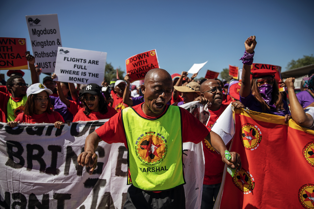 Numsa members picket protest outside the OR Tambo International Airport in Johannesburg