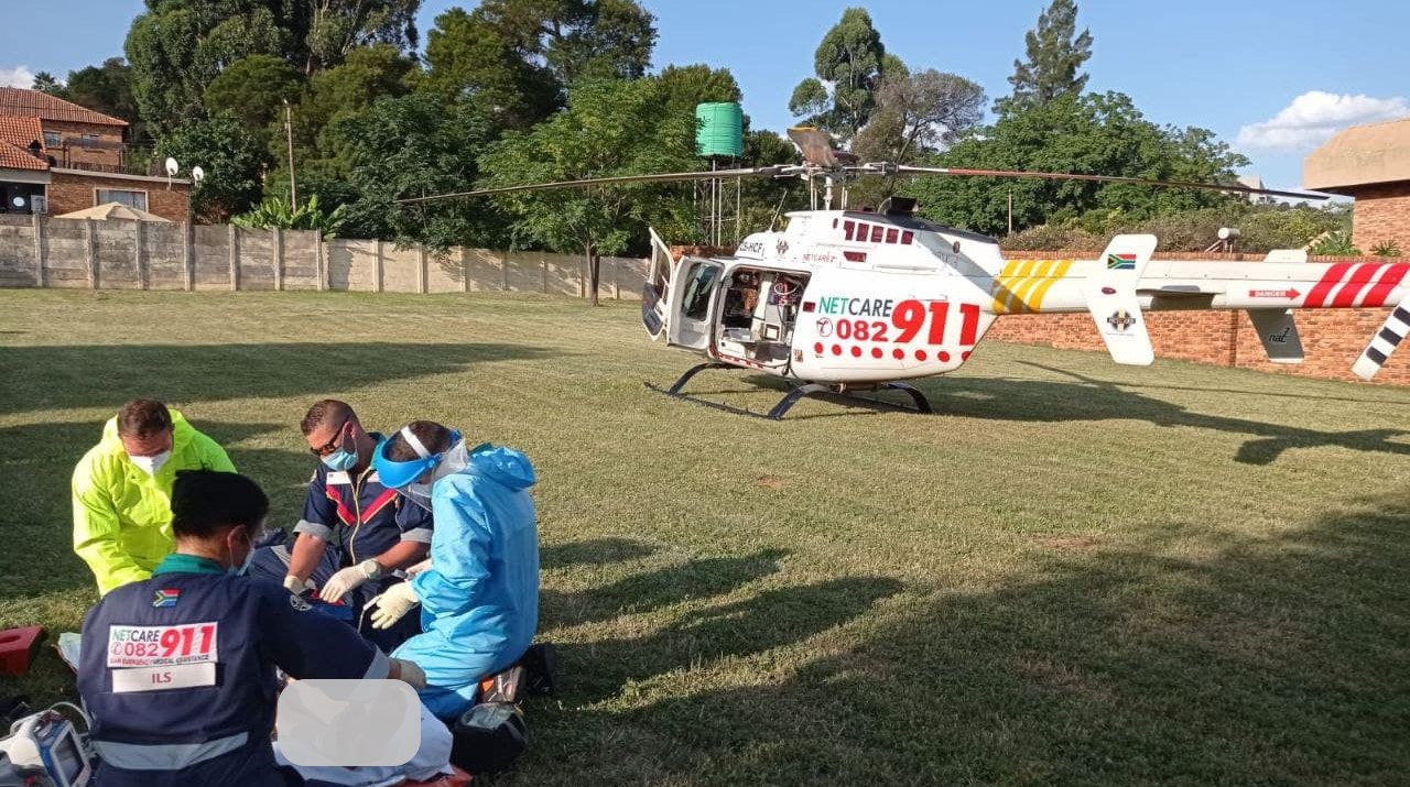Man falls five meters, airlifted to hospital in a serious condition