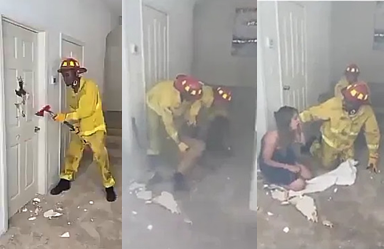 Drama as firefighter rescues a couple from hotel room and woman turns out to be his wife