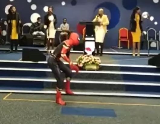 Spider-Man dancing in the church