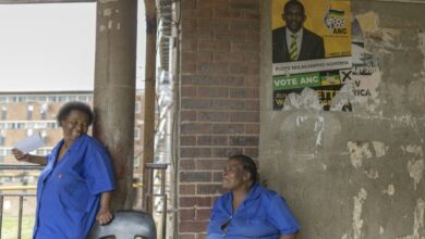 An ANC poster still clings to a wall after the "hostel wars" of the early 1990s